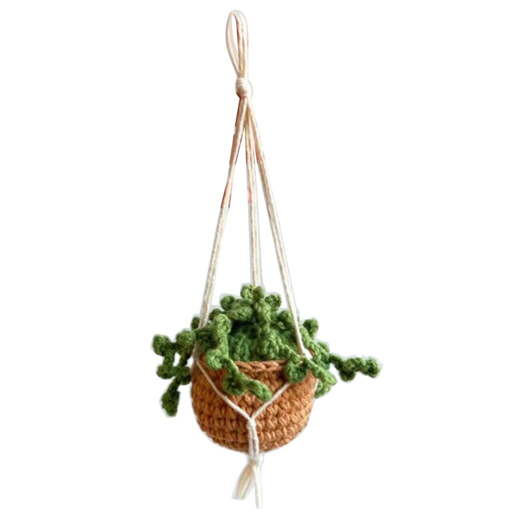 Multi-style Cute Potted Plants Crochet Car Mirror Hanging- Accessories Cute Car Accessories for Women Men Handmade Gift