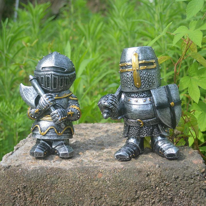Medieval Fantasy Resin Gnome Knight Sculptures Decorative Miniature Artworks For Home And Garden
