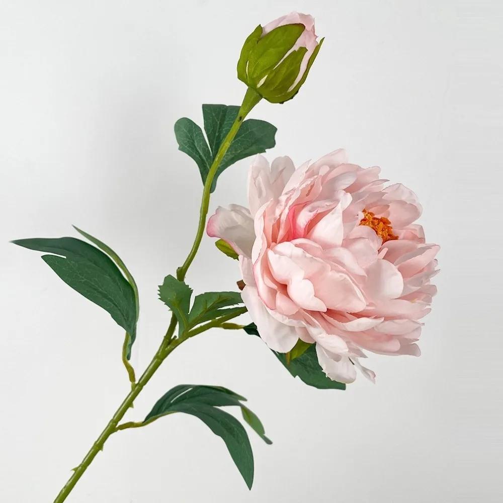 2 Heads Silk Peony Fake Flowers Silk Cloth Real Touch Artificial Flower Branch 68cm Length Fake Flowers Bouquet Home Decoration