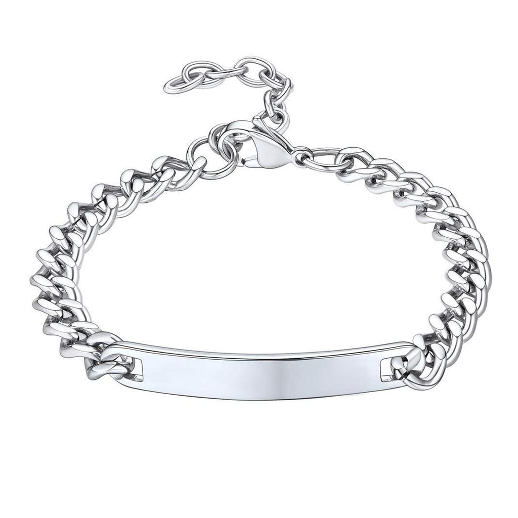 Men's Stainless Steel Bracelet Father's Day Gift Stainless Steel Curved Brand Lettering Black Cuban Chain Curved Brand Bracelet