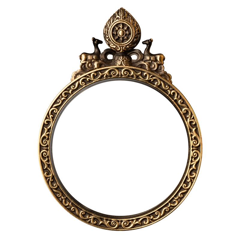 Authentic Double Deer Sutras Mandala Brass Pendant: Enamel High Relief, 3D Double-Sided Thangka Design Diameter 3.5CM