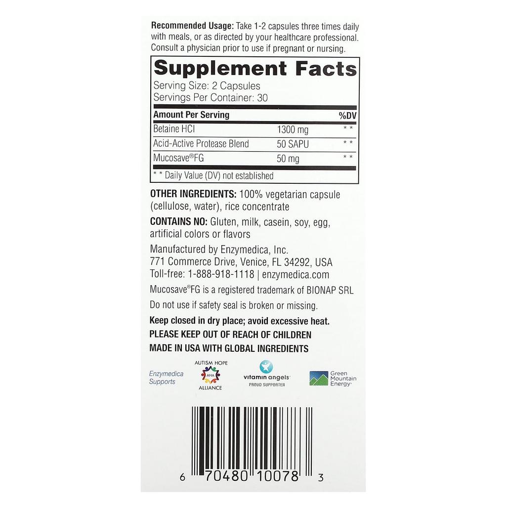 Fast-Acting Betaine Hci, 60 Capsules