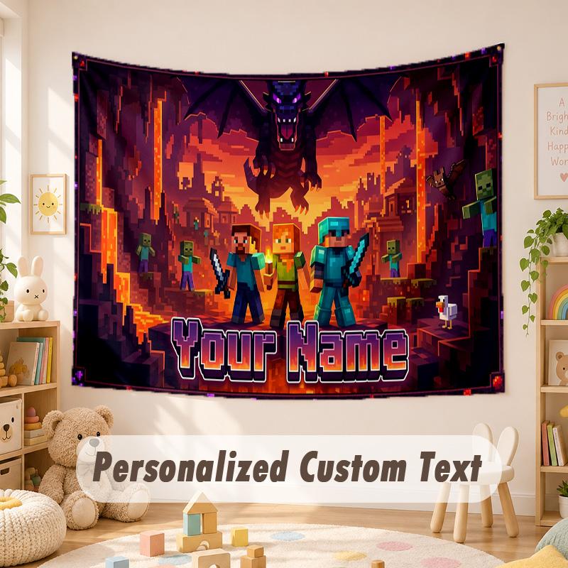 Custom Name Text Tapestry,Minecraft Boho Wall Hanging, Decorative Backdrop Tapestry For Room