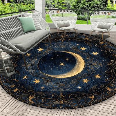 Luxuriöses Monddesign Marineblaues Muster Runde Form Fußmatten Küche Flur Läufer Teppich Schlafzimmer Wohnzimmer Weicher Teppich Rutschfester Bereichsteppich
