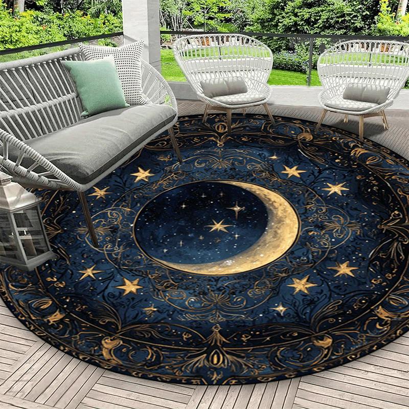 

Роскошный дизайн с луной, темно-синий узор, круглый коврик для пола, кухонный коврик-дорожка для прихожей, мягкий ковер для спальни, гостиной, нескользящий ковер 60X60cm