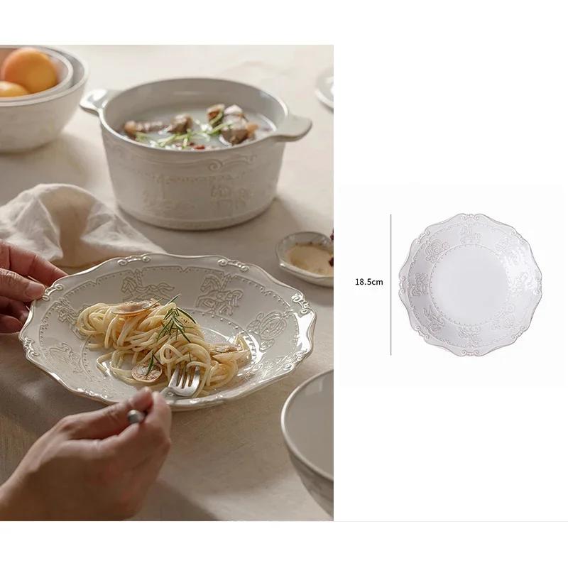 French Retro Tableware and Dish Set Household Ceramic Bowl Kitchen and Dining Table Decorations Home Furnishing Decoration