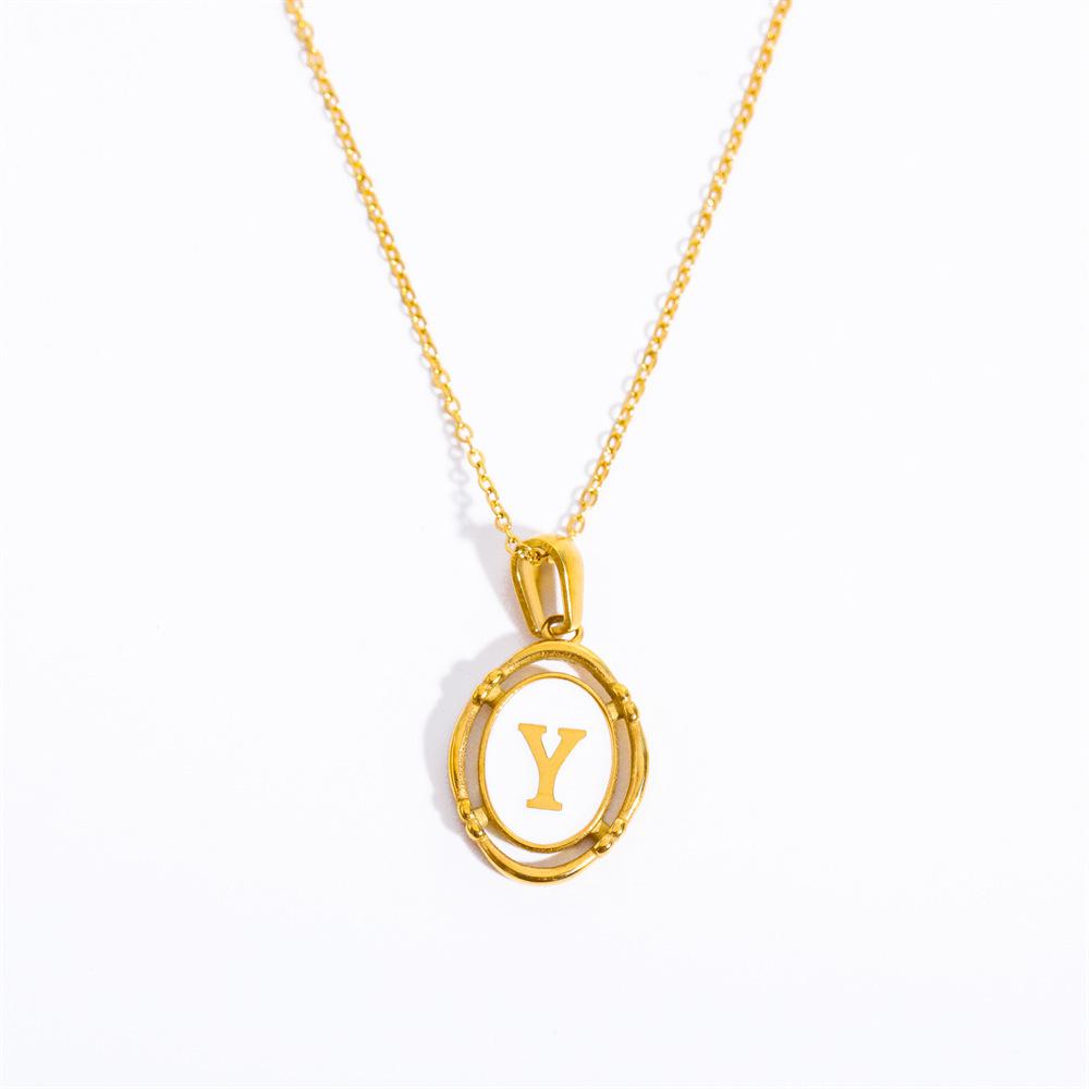 Color Retention 26 Letter Pendant Oval Necklace Necklace 26 Letter Electroplated Real Gold