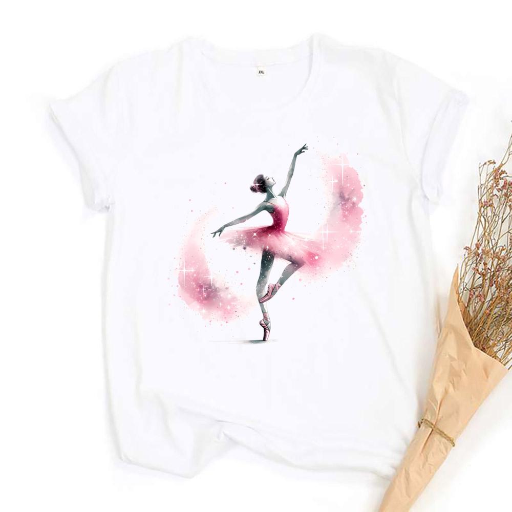Watercolor Ballerina Print Shirt Bag Baller Dancer Outfit T-shirt Women Summer Clothes Tops Girls Short Sleeve Tee Female Shirts