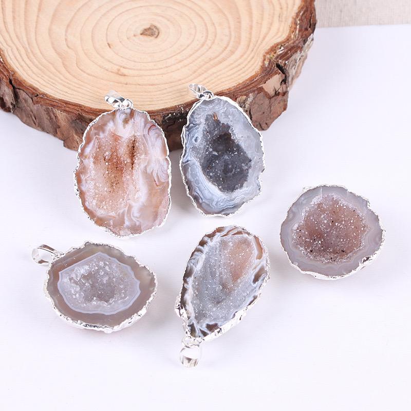 Natural Crystal Gemstone Charm Healing Quartz Geode Agate Pendant