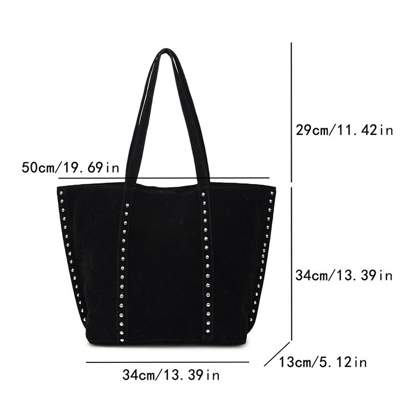 Yogodlns Designer Rivet Faux Suede Underarm Shoulder Bag Large Capacity Shopper Tote Bag Winter Handbags Coffee Black