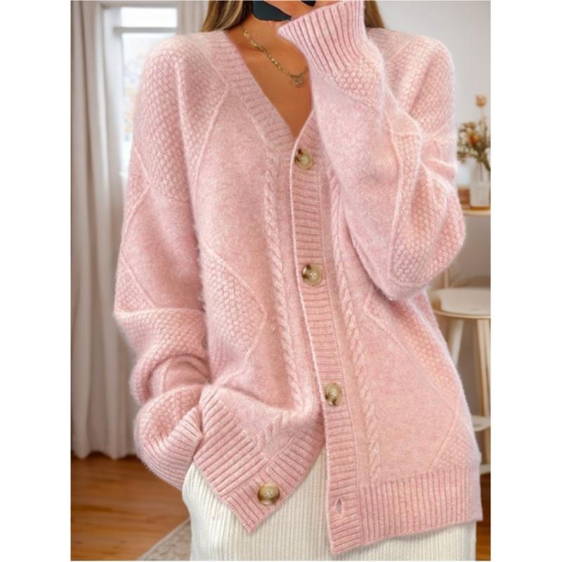 Damen Herbst und Winter Langärmeliges Temperament V-Ausschnitt Strickjacke Frühling Lässige Bequeme Jacke
