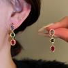 Classic Colorful Zircon Oval Metal Drop Earrings for Women Vintage Elegant Court Style Stud Earrings Banquet Jewelry Accessories