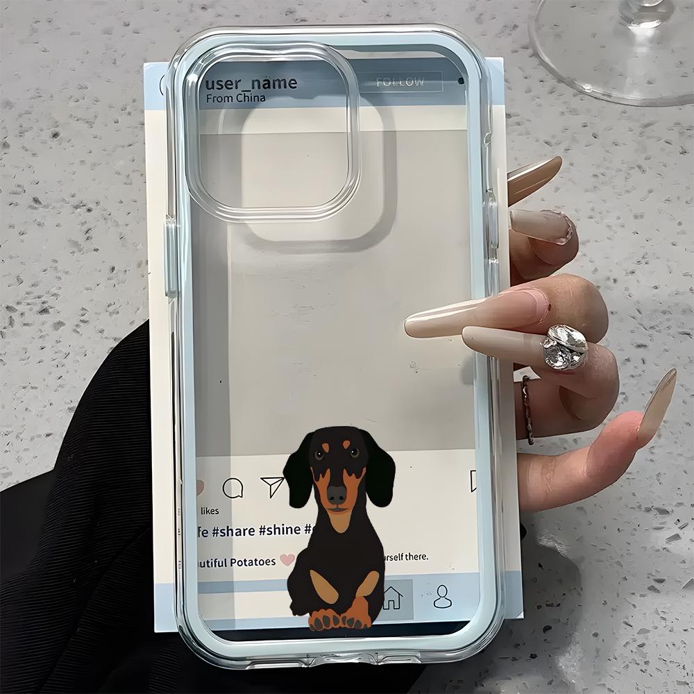 Dachshund Dog Pattern Clear Phone Case For iPhone 17 16 15 14 13 12 11 Pro Max Air Plus 2 In 1 Candy Color Silicone Soft Cover