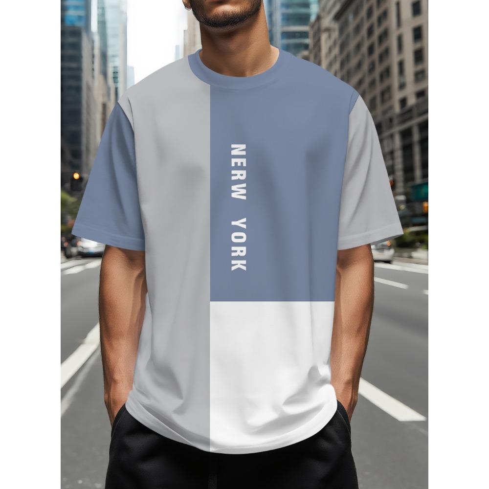 Fashionable and minimalist men's T-shirt with striped printed short sleeved shirt, oversized top for summer