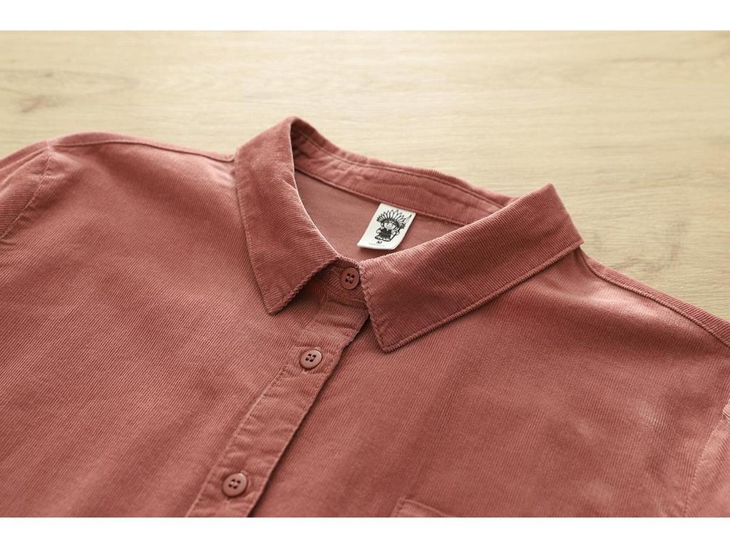 Pure Cotton Corduroy Women's Long Sleeve Shirt - Artistic Casual Style for Spring & Autumn (8372)