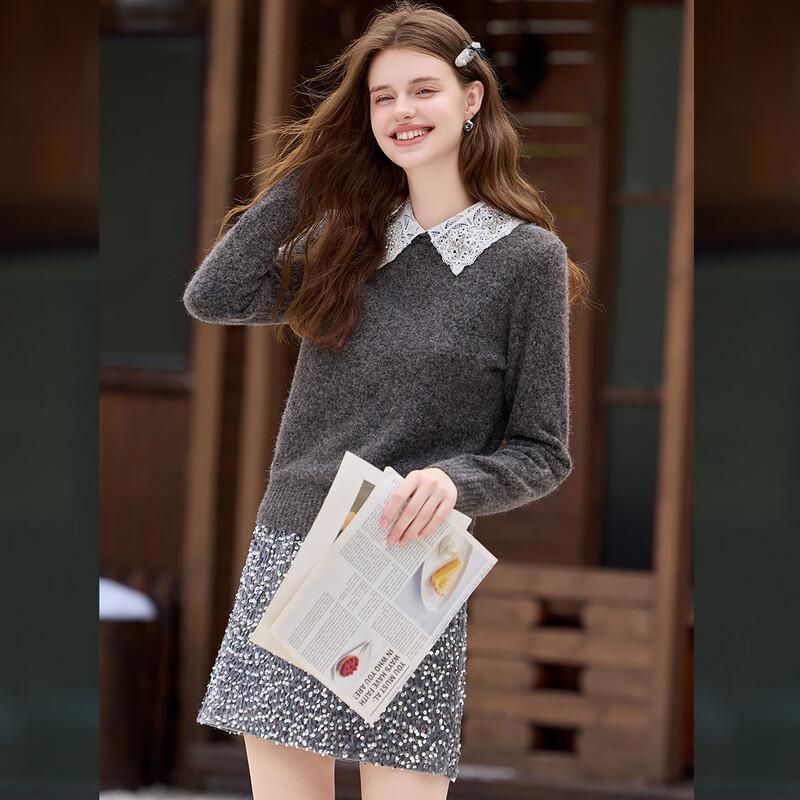 Women's Commuter Lace Trim Knit Sweater Top