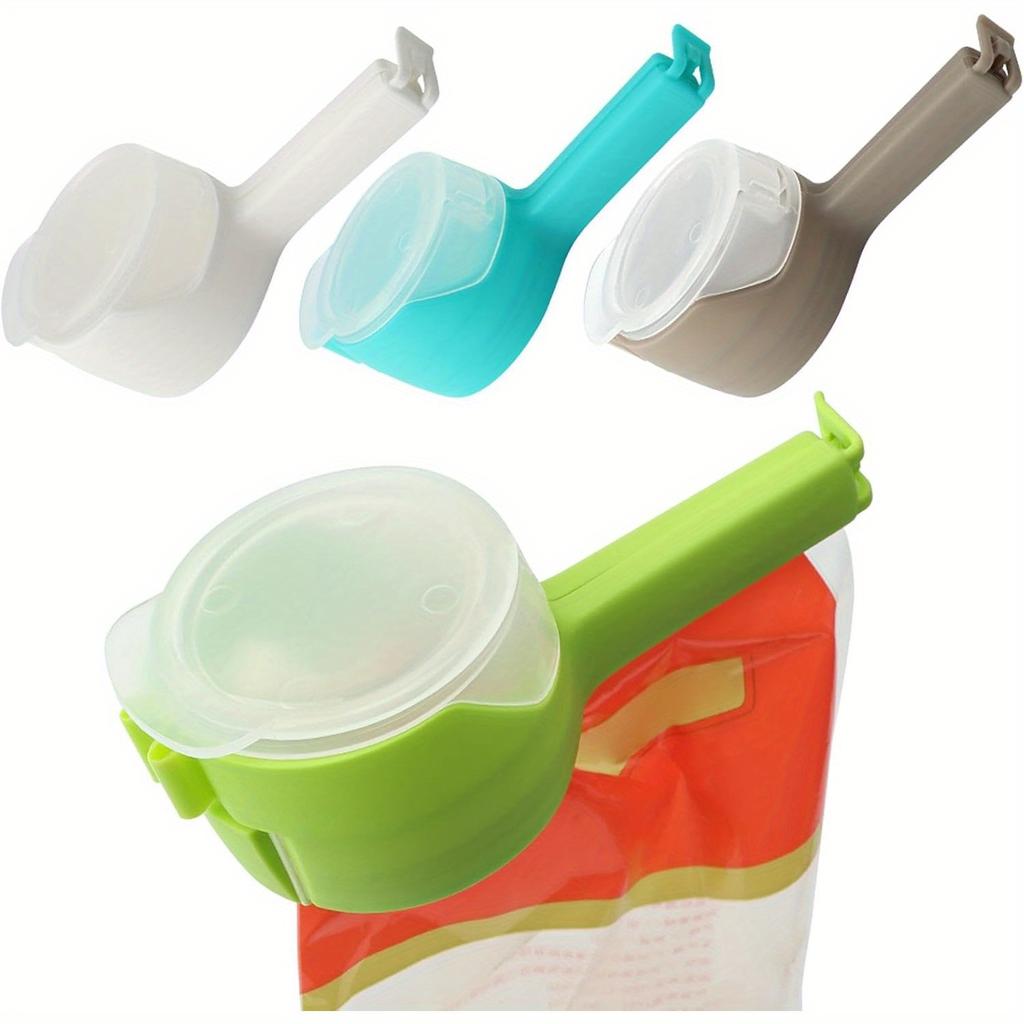 4pcs Colorful Bag Clips with Pour Spouts  Durable Plastic Sealing Clips for Food Storage,Kitchen Organization Essentials in Blue,Green,Gray,White 4pcs
