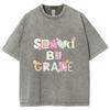 T-shirt da Donna in Cotone Denim Lavato con Stampa di Lettere Semplice Carina Manica Corta Larga Unisex Casual Comfort per il Pendolarismo Top Base