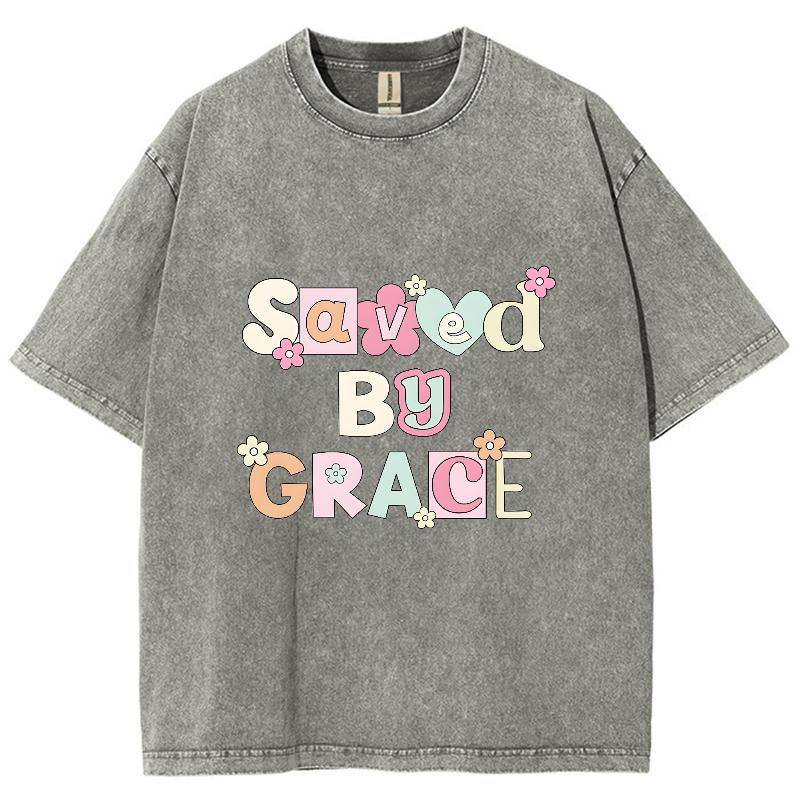 T-shirt da Donna in Cotone Denim Lavato con Stampa di Lettere Semplice Carina Manica Corta Larga Unisex Casual Comfort per il Pendolarismo Top Base