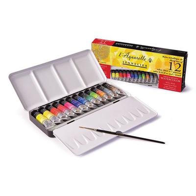 Extrafeine Aquarellfarbe – Sennelier – Metallbox mit 12 Tuben à 10 ml – Mehrfarbig – Hergestellt in Frankreich – Gemischt