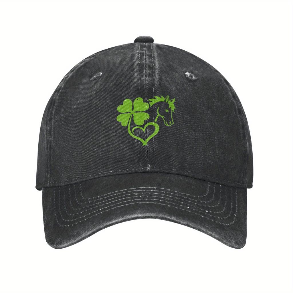Lucky Clover Horse Heart Print Baseball Cap Unisex Polyester Casual Sun Protection Adjustable Sporty Cap