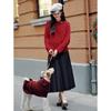 Annacou High-Intelligence Old Money Style Pleated Long Skirt