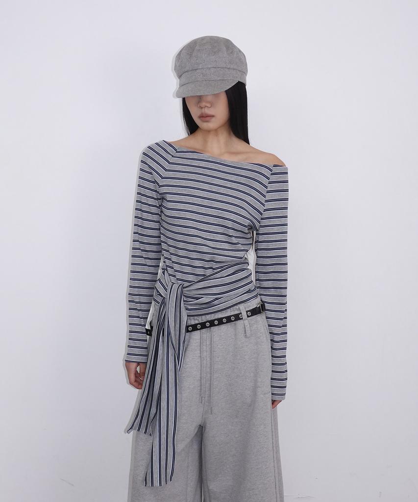 Saendeulig Stripe Strap T-Shirt_Melange Gray