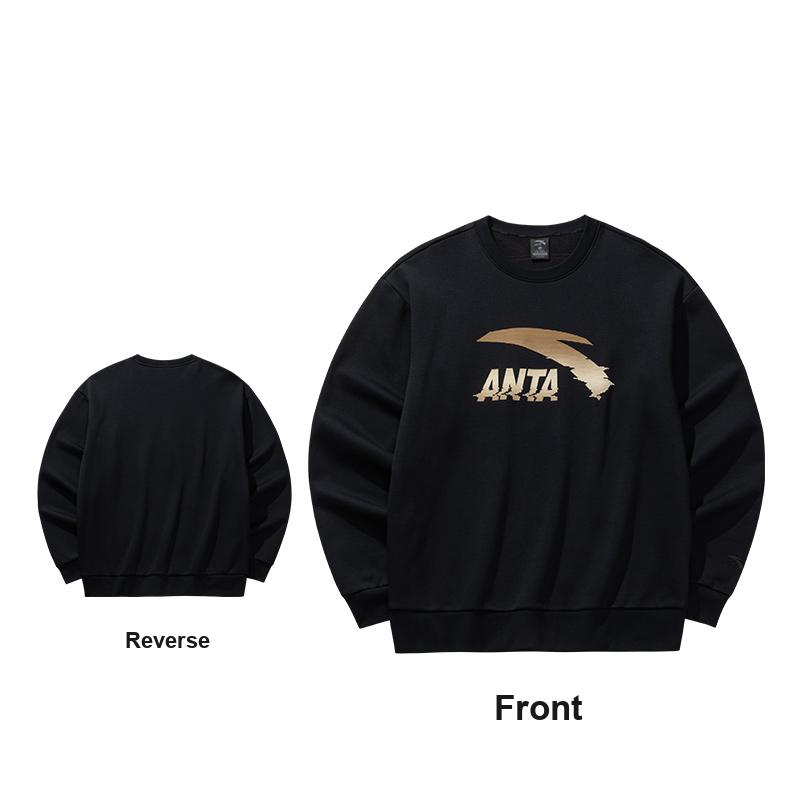 Anta Big Logo Casual Fashion Sports Versatile Campus Commuting Loose Comfortable Fleece Thick Warm Pullover Sweatshirt Men sweatshirt 952548702-4