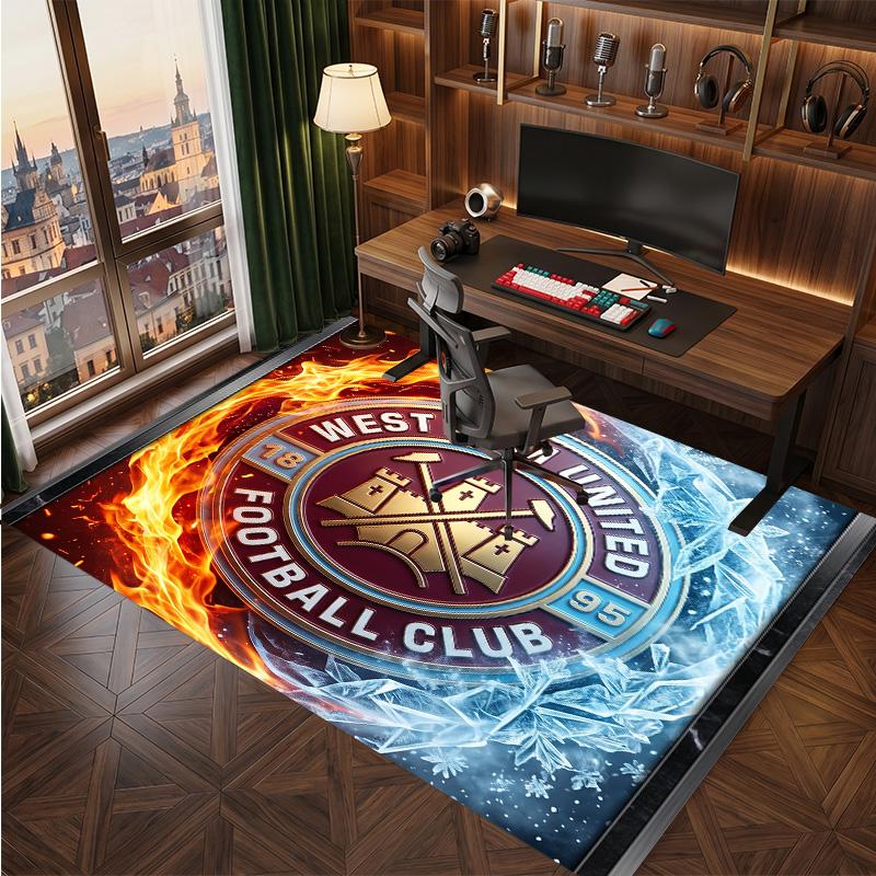 West Ham United Voetbal Print Kristal Fluweel Tapijt, Comfortabel Waterabsorberend Antislip Binnen Vloerkleed