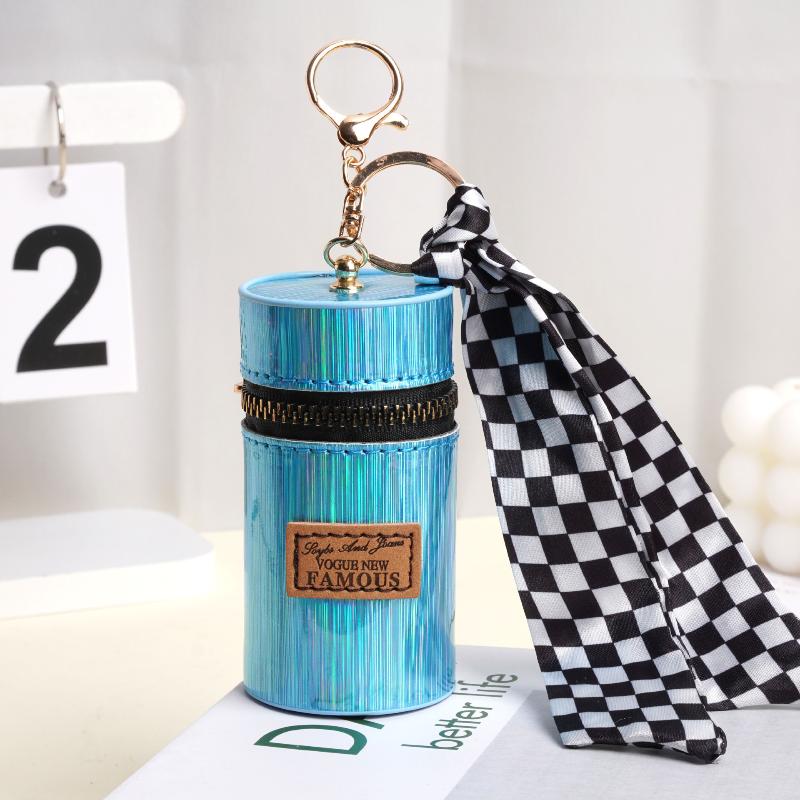 

Trendy Cylindrical Coin Purse With Scarf Keychain Mini Lipstick Bag Portable Earphone Storage Pouch For Women Daily Use синий