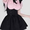 Summer Pink Sweet Kawaii 2 Piece Set Women Black Korean Style Skirt Suit Female 2023 Elegant Cute Blouse + Suspenders Mini Dress