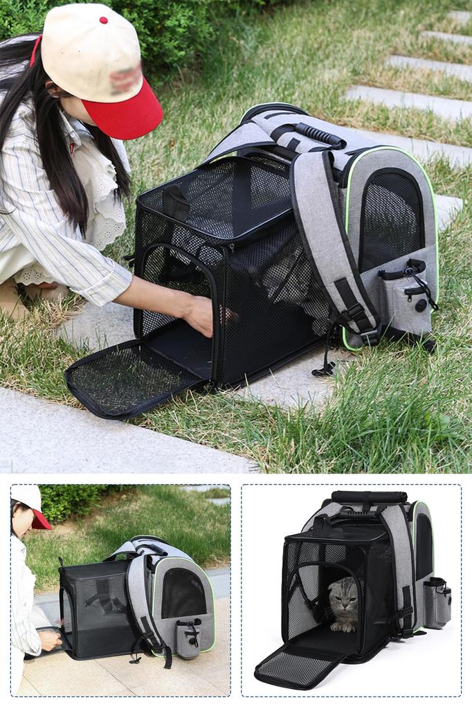 WSKLY Dog Pet Carrier for Dogs and Foldable Cat Perfect for Hospital and Disaster Gray Backpack, Cats, Breathable, Expandable, 2-Way Bag, Carrier,