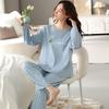 Pure cotton women's pajamas, long-sleeved trousers, cardigan, loose large-size loungewear, women's spring and autumn models can be worn out.