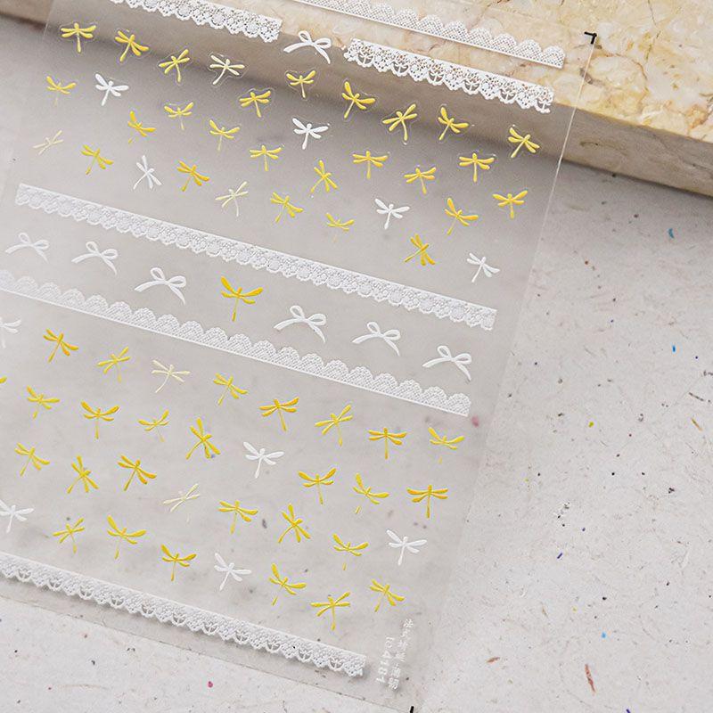 

French Dragonfly Bows Nail Sticker Tomoni Japanese Style Embossed White Lace Nail Sticker Nail Beauty Ornament French Dragonfly 4181((Thin and tough))