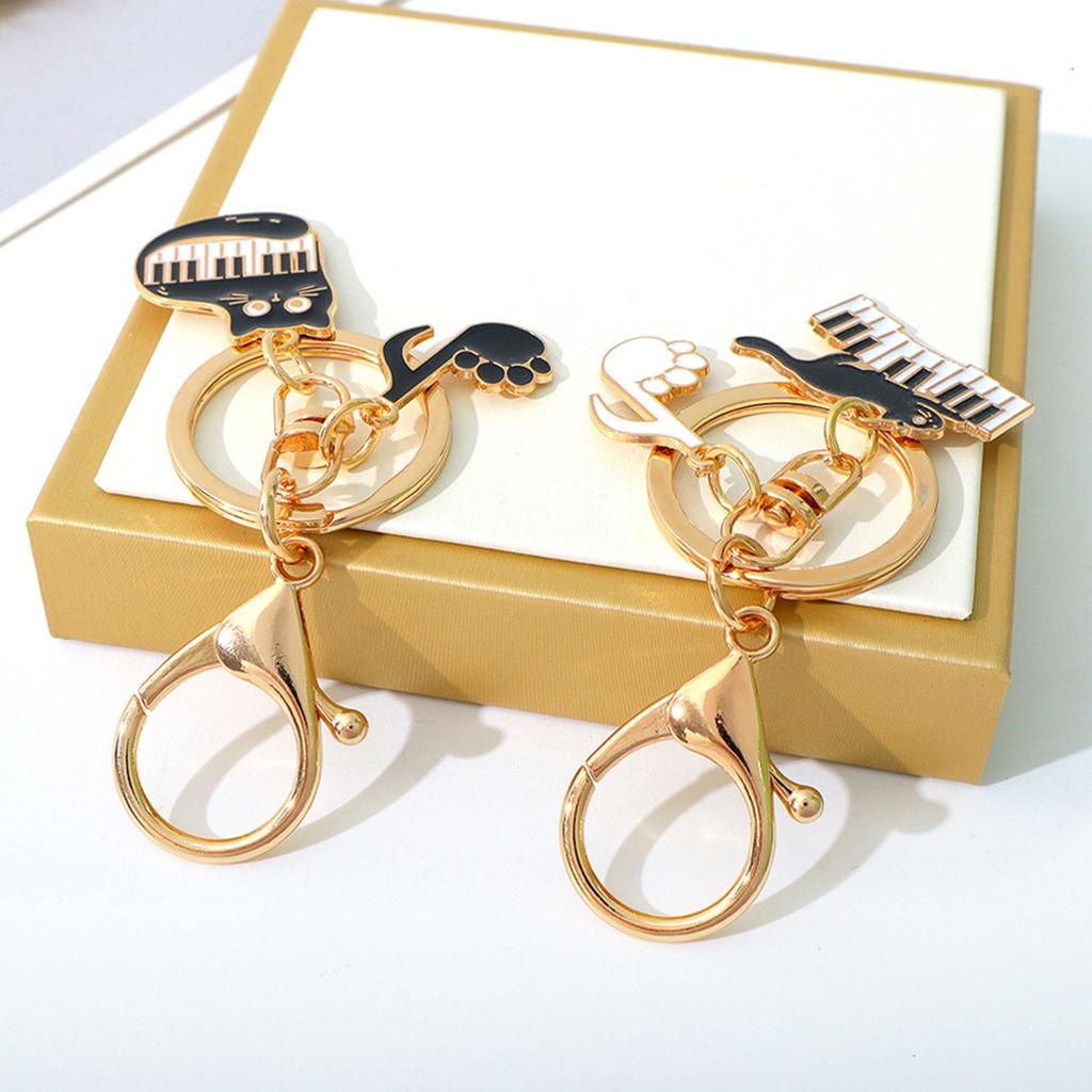 Schlüsselanhänger mit Klaviermotiv und Katzenmotiv, kreativer Auto-Schlüsselanhänger mit Musiknote, Schlüsselanhänger zum Aufhängen, Taschenanhänger für Damen