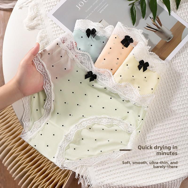 Ladies Spring and Summer Cute Saucy Polka Dot Ice Silk No Trace 10A Antibacterial Crotch Waist Triangle Briefs