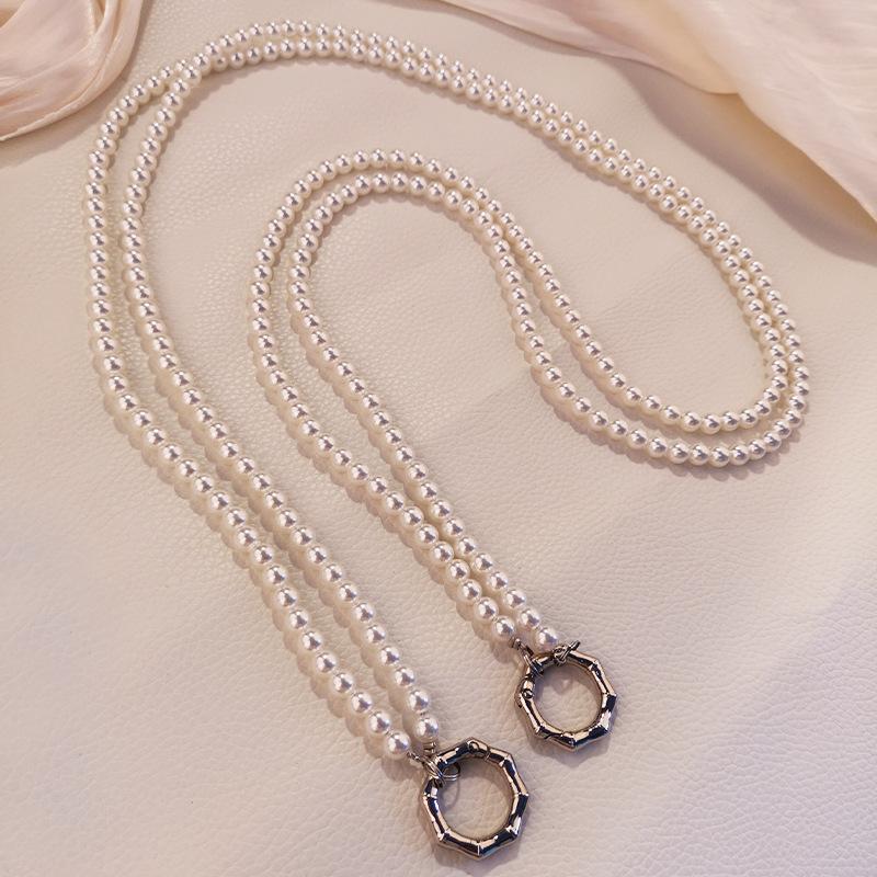 

Mobile phone lanyard crossbody extended shoulder pearl hanging chain mobile phone clip detachable hook buckle women s outdoor mountaineering Crossbody double chain pearl lanyard