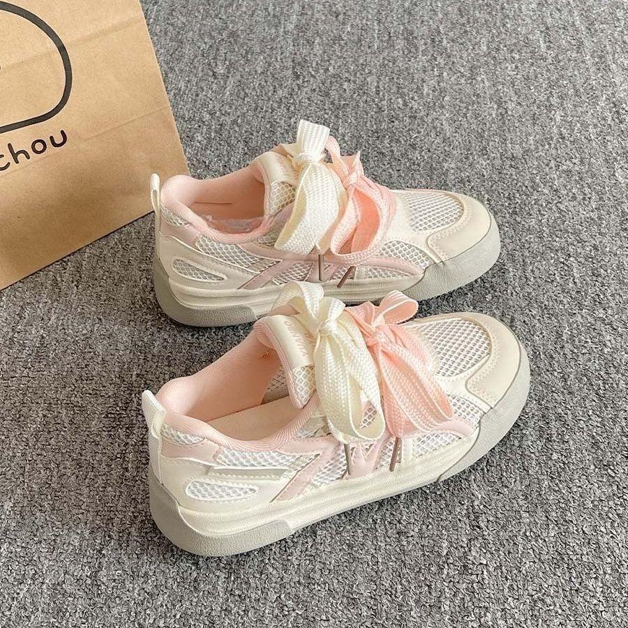 

Mesh breathable board shoes women s new summer platform white shoes with skirt bread shoes 40 розовый