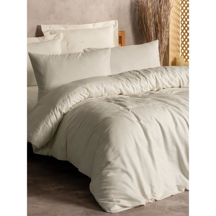 Parure de lit - 1 housse de couette 220 x 240 cm + 2 taies d'oreiller 60 x 60 cm - 100% coton renforcé - Crème
