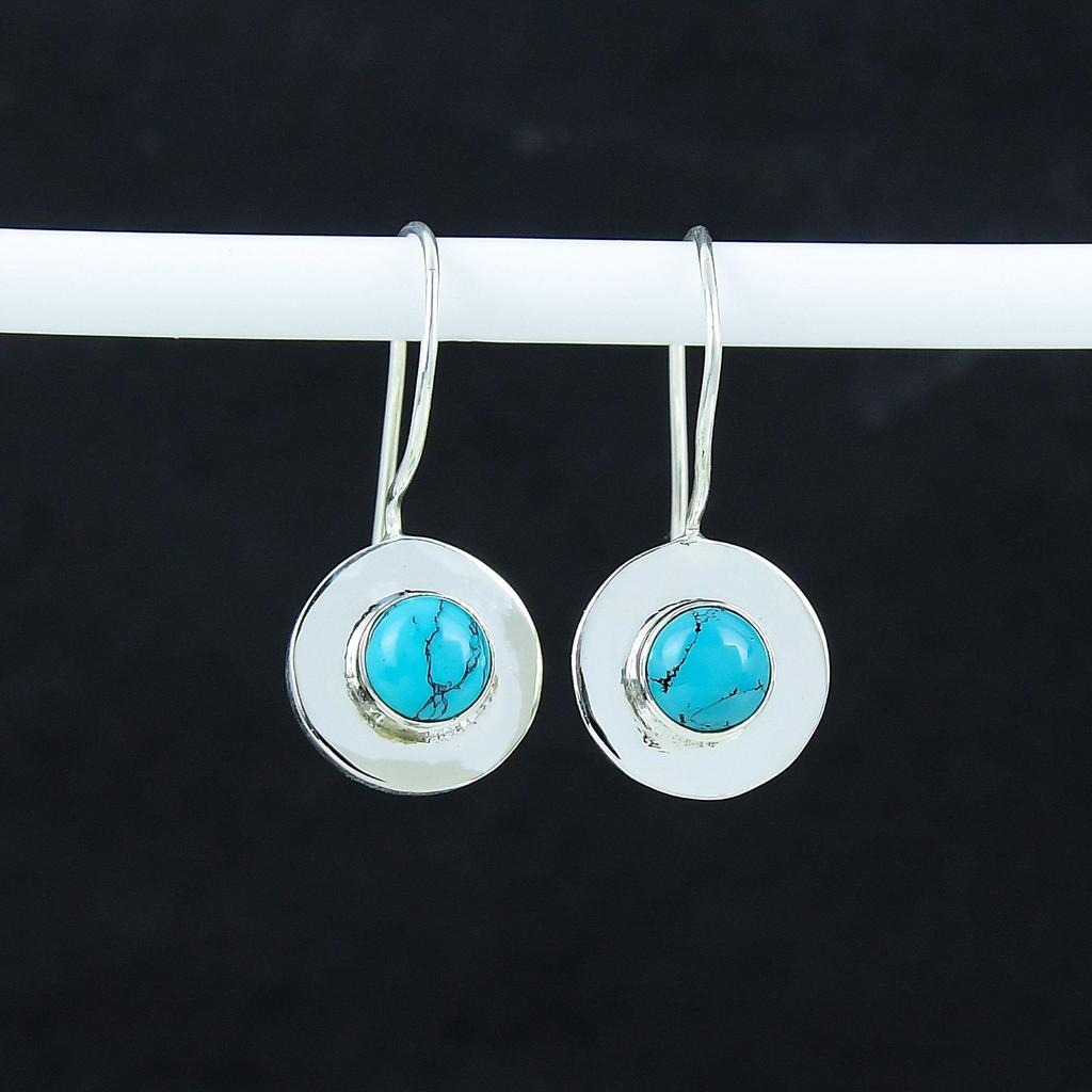 Natural Satnt Rosa Turquoise Gemstone Earrings, 925 Sterling Silver Earring, Handmade Boho Silver Jewelry Dangle Earrings, Women Day Gift