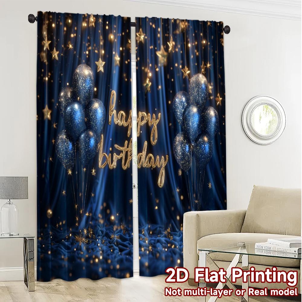 Thermal Flat Printing Curtains Without Rod Birthday Glow Print Fabric Insulation Room Curtain Set Of 2 Modern Made Polyester Washable