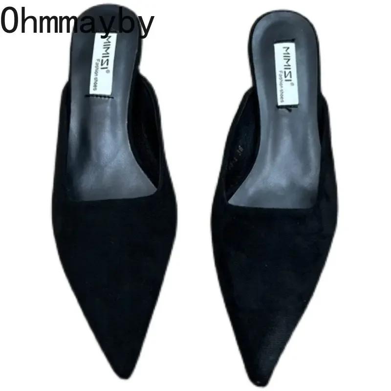 Mules a Punta Primavera Moda Stampa Leopardo Pantofole da Donna Scarpe Casual da Donna Tacchi Bassi Eleganti Ciabatte da Esterno da Donna