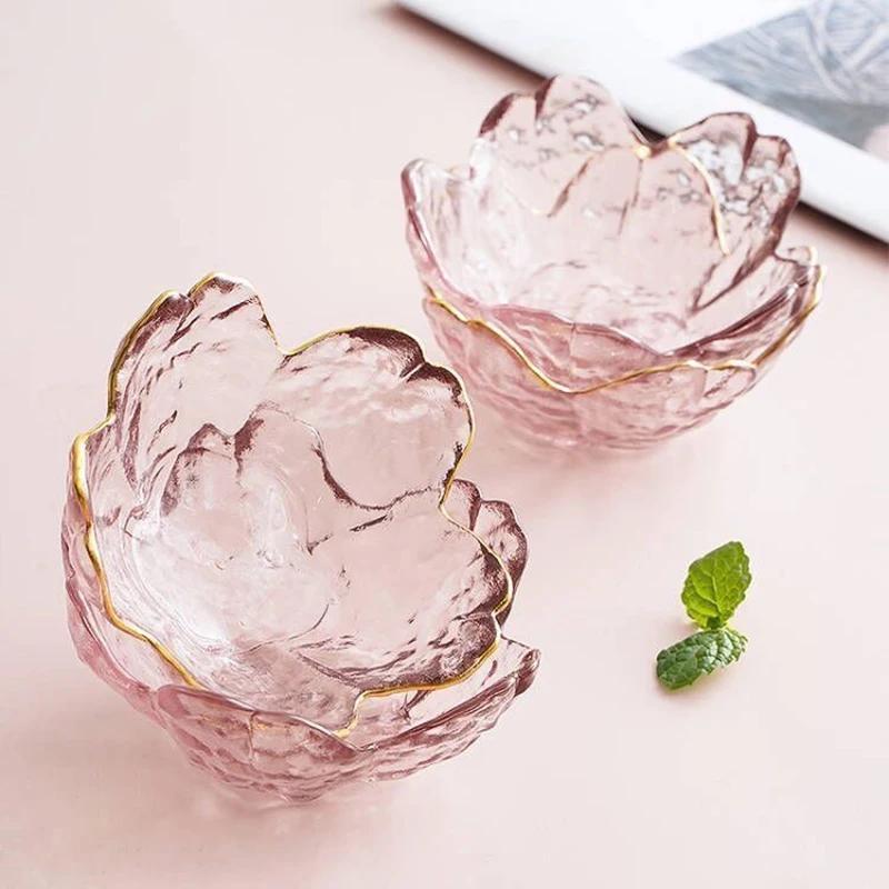 Sakura Glass Soy Sauce Dish Japanese-style Cherry Blossoms Condiment Dipping Bowls Small Sushi Dumplings Appetizer Plates