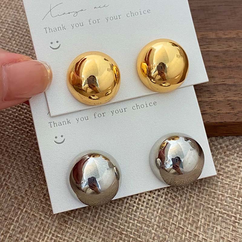 Punk Metal Big Ball Round Stud Earrings for Women Girls New Simple Fashion Semicircle Geometric Earrings Jewelry Gifts