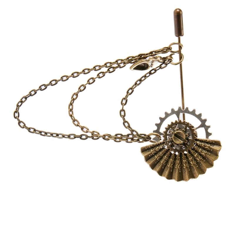 Mechanical Brooch Mechanical Chain Lapel Pin Jewelry for Hat Shirt Lapel Vintage Jewelry with Folding Fan Shirt Suit