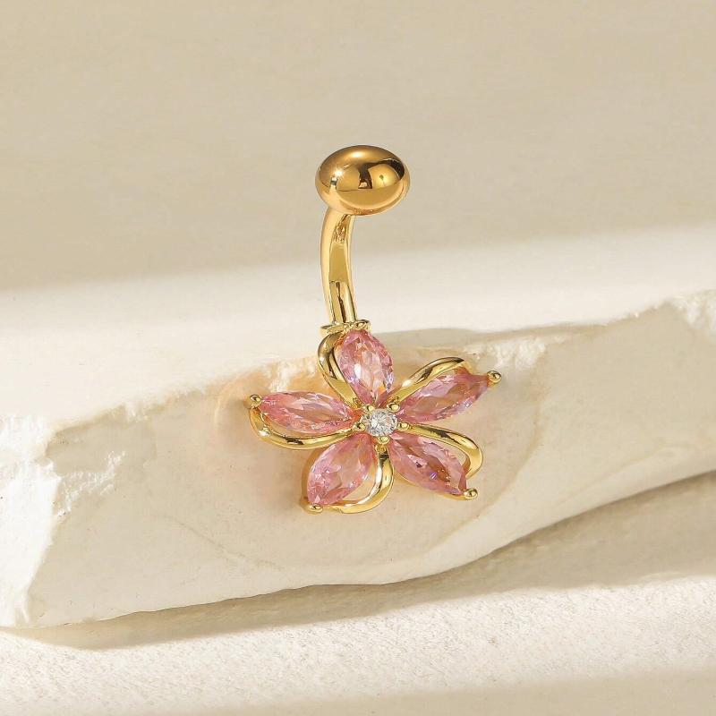 Stainless Steel Belly Button Ring Dangle Navel Ring Belly Piercing External Thread Cubic Zirconias Navel Ring Piercing