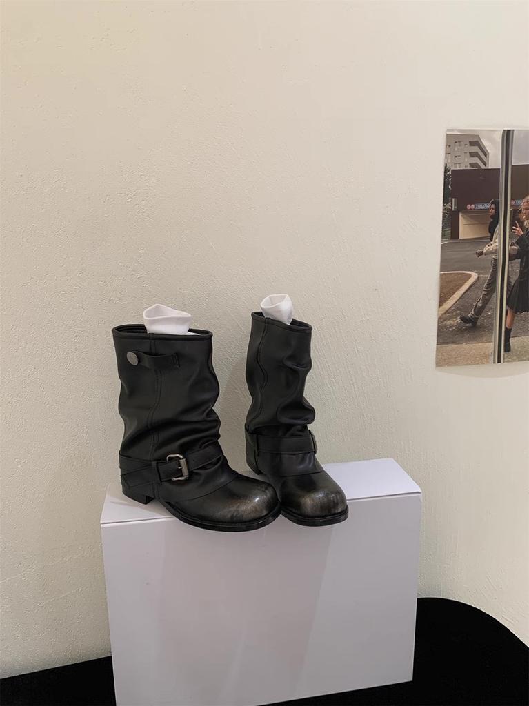 Cowhide Babes Pants Short Boots Women'S Pleated Pile Boots Vintage British Maillard West Martin Boots Women'S Boots