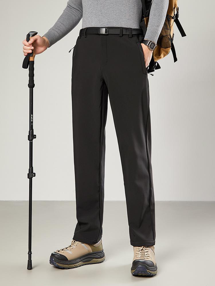 Unisex Fleece-Lined Soft Shell Pants: Warm, Waterproof, Elastic, Straight-Leg for Autumn/Winter Outdoor Hiking & Mountaineering.
