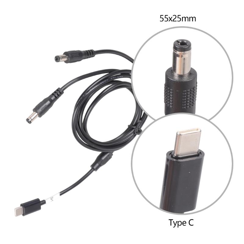 USB C To Double 5.5x2.5mm Charging Cable 12V3A Power Cord Plastic Texture for Router Speaker LED Light Fan Camera