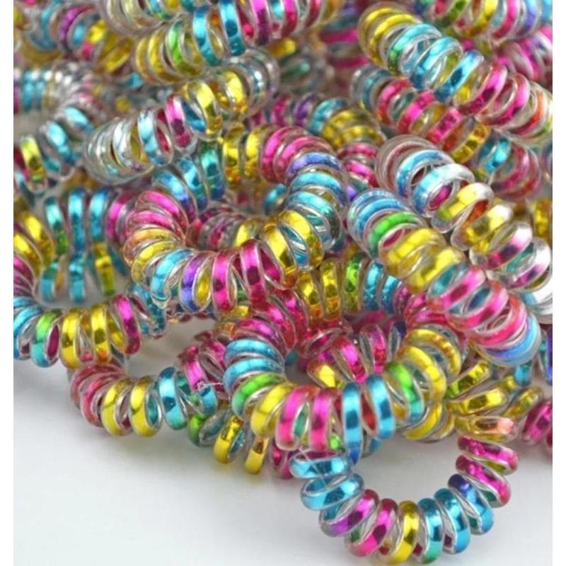 10 Stück/Los Plastik-Haarband Krawatte Bunt Telefonkabel Schnur Gummiband Halter Scrunchy 3,5 cm Mehrfarbig Mode Kopfdekoration